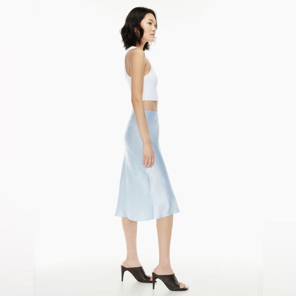 Babaton for Aritzia Women’s Size 16 Light Blue Japanese Satin Slip Midi Skirt - Picture 2 of 16